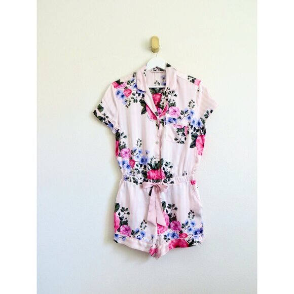 Victoria's Secret Floral Stripe Satin Pajama Romper Sleepwear SZ S - Picture 6 of 10